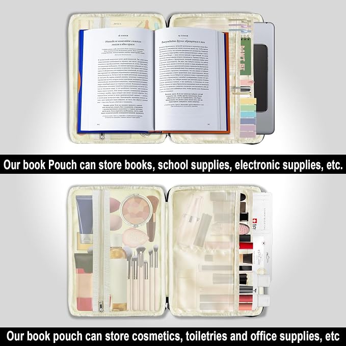 Book Sleeve Book Protector Case, PU Leather Waterproof Kindle Pouch, Cute Book Pouch with Zipper, 12.6"x 9.4" Mushroom Print Portable Book Cover Bag for Book Lovers Gifts Paperbacks Hardcover