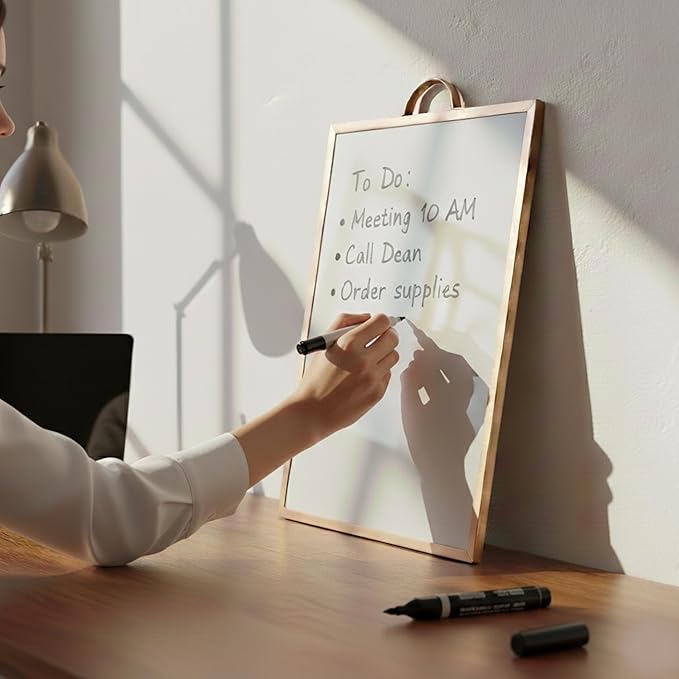 Rose Gold Magnetic Dry Erase Whiteboard 12 x 16 Double Sided, Portable Small White Board with Handle, to Do List Note Board, Write and Wipe for Desk Wall, Includes 2 Markers Eraser 2 Magnets