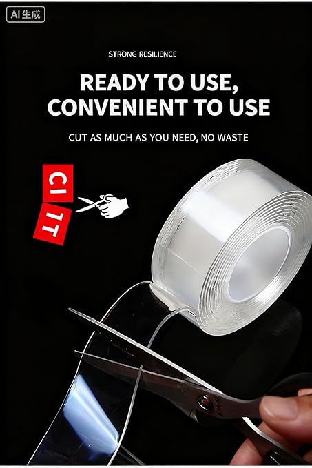 Maine 1mm Thick * 1cm Wide Strong and Seamless, Highly Transparent Nano Glue Strong Adhesive Double-Sided Tape Wholesale (10, 16.4FT)