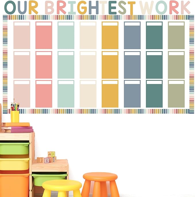 Student Work Display Bulletin Board Decoration Set Boho Wow Works Display Paper Cutouts Our Brightest Work Classroom Decoration for Teacher Student Back to School Motivational Chalkboard Wall Supplies