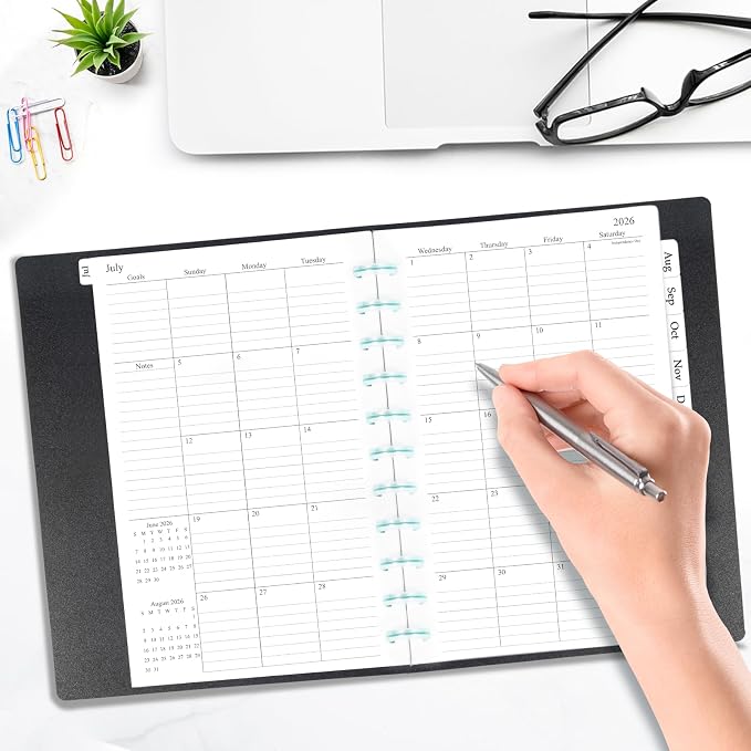 2026-2027 Monthly Planner Refill, A5 Medium Size Planner Inserts for 8-Disc Discbound, 5.5"x8.5", Jul. 2026 - Dec. 2027, 18 Monthly Calendars with Laminated Tabs