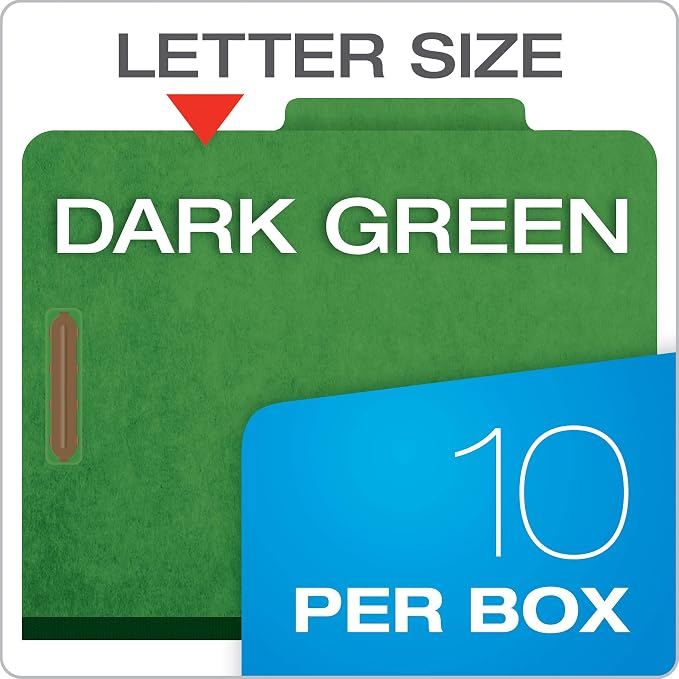 Pendaflex Classification Folders, Standard, 3 Dividers, Embedded Fasteners, 2/5 Cut Tab, Dark Green, Letter, 10/BX (24097) (Pack of 5)