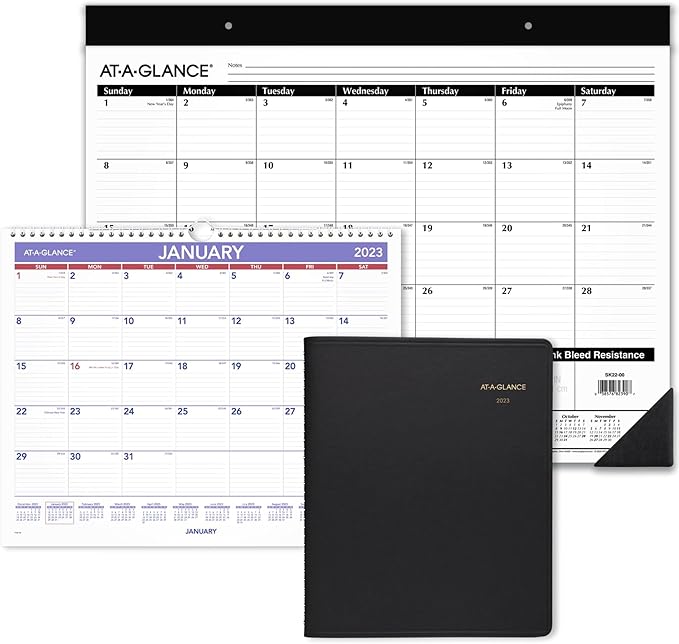 AT-A-GLANCE 2023 Weekly Planner, DayMinder, Hourly Appointment Book, 3-1/2 x 6", Pocket Size, Tabbed Telephone/Address Pages, Texture Cover, Black (G25000)