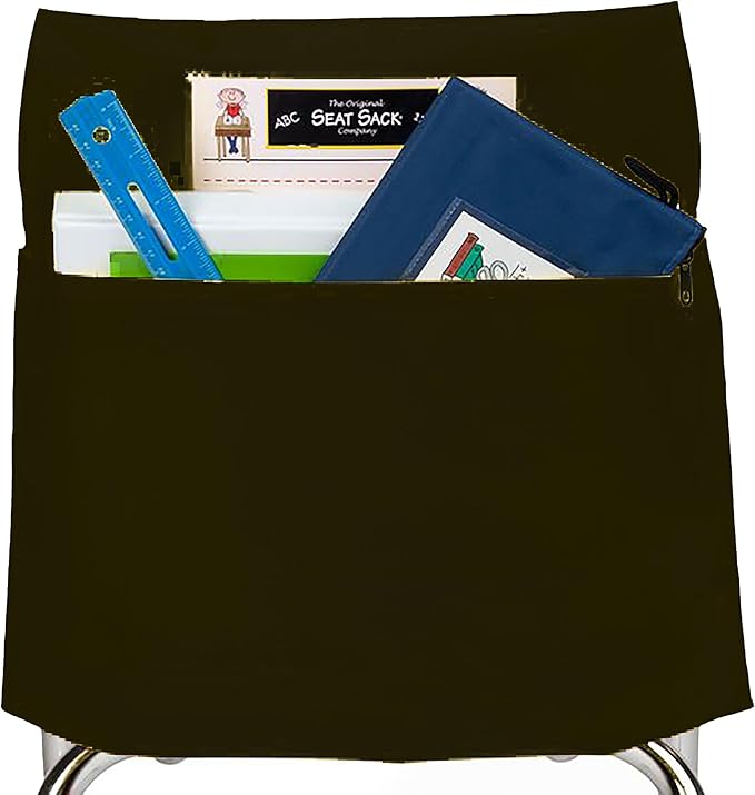 Seat Sack Student Chair Storage Pocket - 17", Single Pocket, Classroom Chair Organizer for Student Desks, Durable Over-the-Chair Storage, Black, 25-Pack