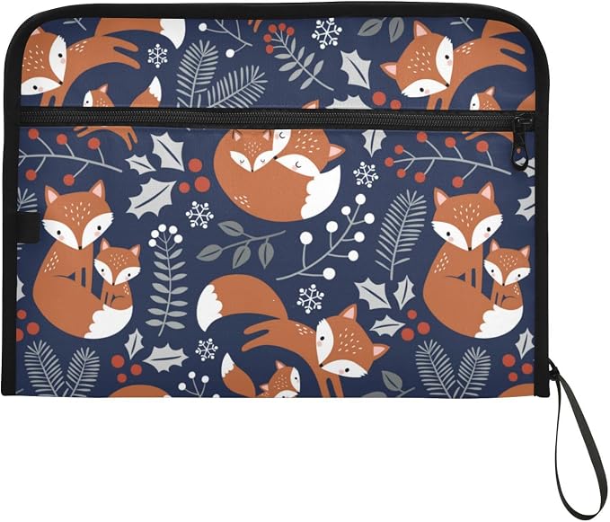 Cute Fox Family Tree Leaves 13 Pockets Expanding File Folder with Sticky Labels Accordion File Folder Document Organizer Letter Size A4 Papers Expandable File Keeper