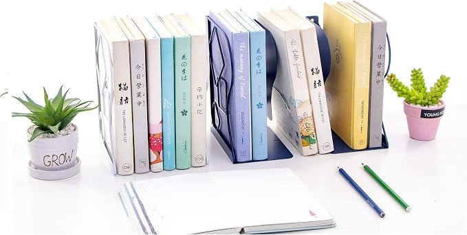 Adjustable Bookends - Nonskid Heavy Duty Book Ends for Desk - Book Stand & Organizer