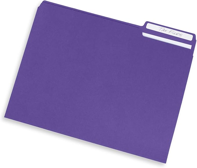 Blue Summit Supplies Purple File Folders, Letter Size, 1/3 Cut Tab, Purple Color, Great Folder for Organizing and Easy File Storage, 100 Per Box