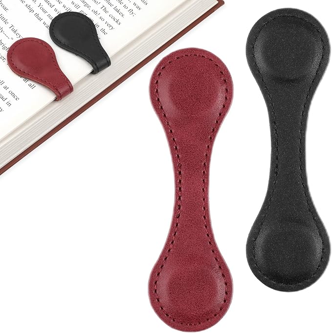 Dimeho 2 Pcs Leather Magnet Bookmark Retro Book Page Holder Vintage Page Marker Clip Handmade Cute Reading Accessories for Women Bookworm Book Lovers Reader Gift(Black+red)