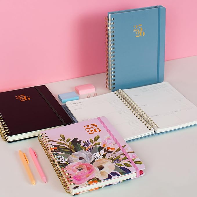 Orange Circle Studio 2026 Planner, Amazon Exclusive, Bella Flora, Tri-Tab Planners, Triple-Section, 9.6" x 7", Weekly Monthly Planner Calendar for School, Work, Includes Note Pages