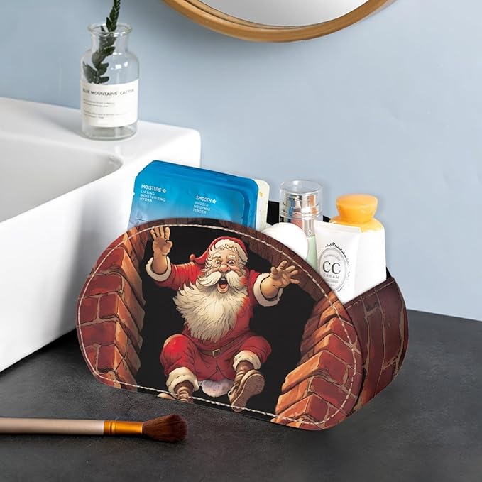 FUSURIRE Funny Christmas Storage Box for Remote Controls, 3D Santa Claus 5 Compartments PU Leather Remote Controllers Holder,Cosmetic Box Pen Pencil Organizer for Study Living Room Bedroom Bathroom
