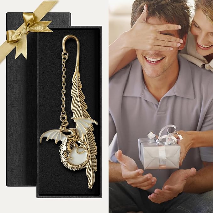 Fantasy Fourth Wing Metal Bookmark Glow in The Dark, Cool Dragon Bookmark Gifts for Women Men Book Lovers Readers (Gold Dragon)