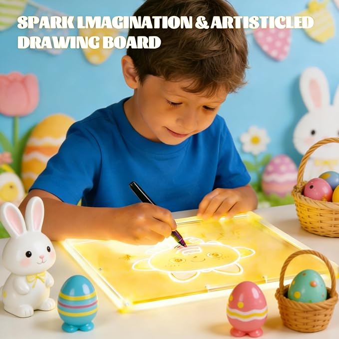LED Drawing Board 2 Pack, 14x10 Inch Acrylic LED Note Board, Light Up Glow Memo Message Lumiboards, LED Neon Art Magic Pad w/ 7 Markers, Christmas Birthday Gift for Kids Girls Teens