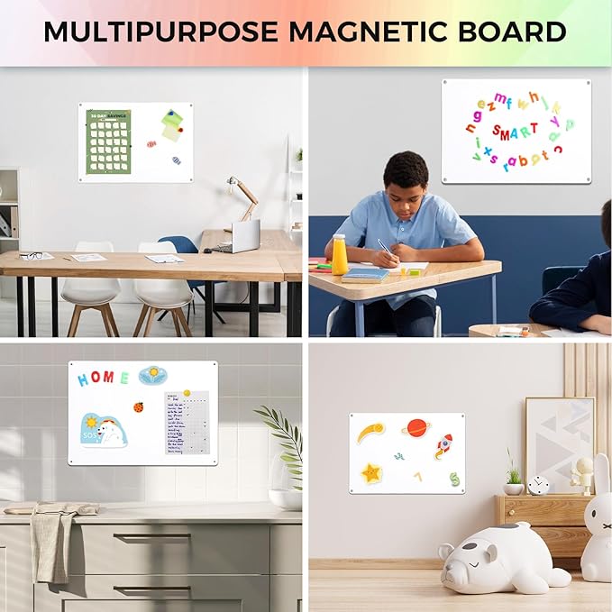 Thboxes 2 Pack Magnetic Board, 17" x 11.8" Metal Magnet Board for Wall Magnet Bulletin Boards for Cabinet Refrigerator Home Office to Display Magnetic Spice Jars Fridge Magnets Notes Photos (White)