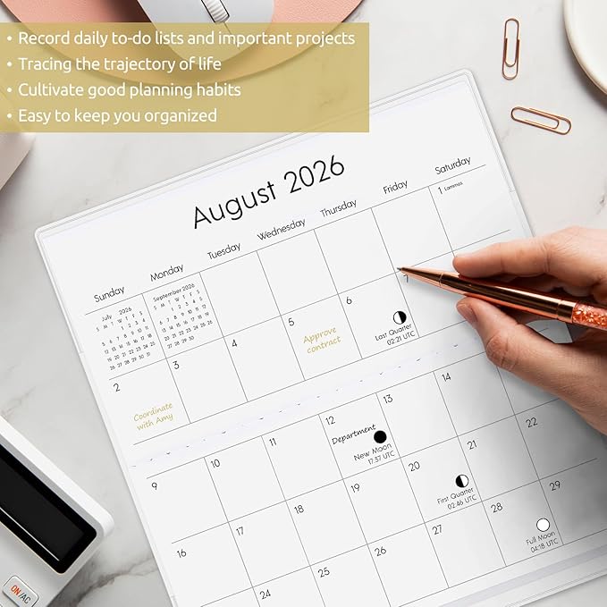 Pocket Calendar 2026-2027, Small Pocket Planner 2026 for Purse, Monthly Planner with Pvc Cover, Small Size (3.5" x 6"), From January 2026 - December 2027 - Moon Phase