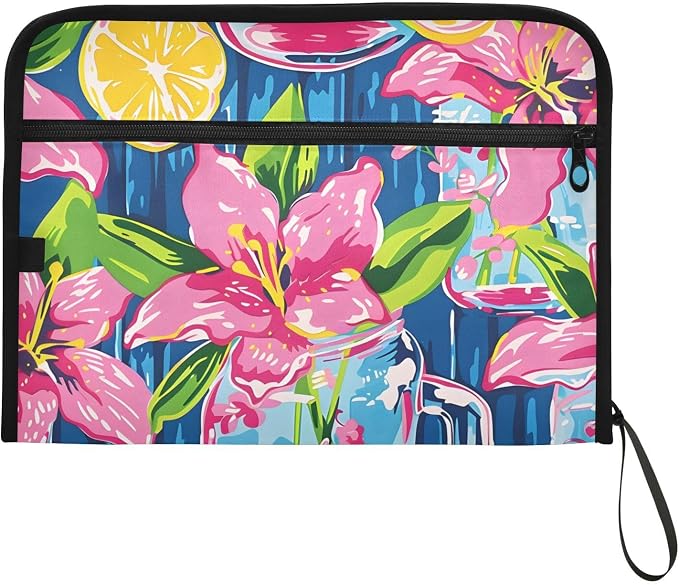 Expanding File Folder Lily Pulitzer Mason Jars Accordion File Organizer 13 Pockets Document Organizer with Zipper Labels A4 Letter Office Storage