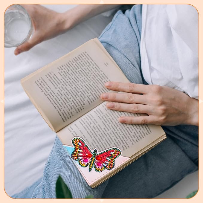 Ireer 12 Pcs 5D Diamond Painting Corner Bookmark Rhinestone PU Leather Diamond Painting Bookmark Triangle Art Bookmarks for Home Office Beginner Adults Birthday Mother Gift(Butterfly Style)