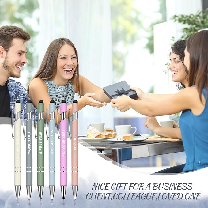 Zonon 12 Pcs Inspirational Pens Gift Set Funny Ballpoint Pen with Stylus Tip Motivational Graduation Gifts Bulk for Teacher Coworkers Nurse School Office Supplies(Morandi,Boss Lady)