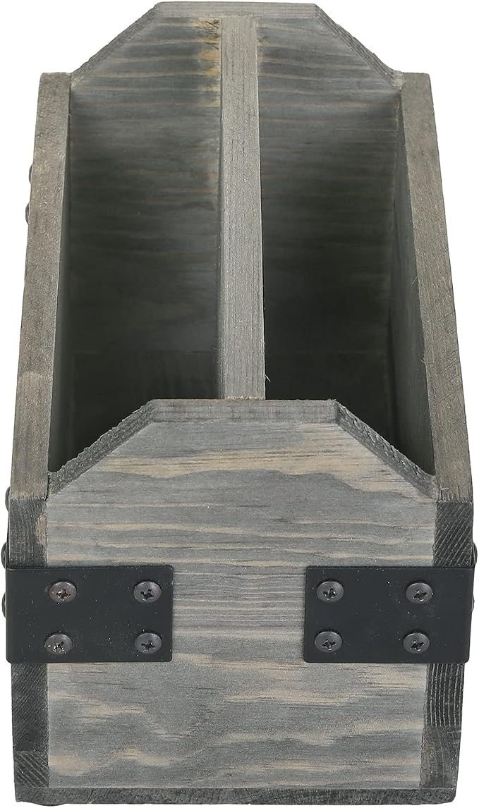 MyGift Vintage Gray Wood TV Remote Control Organizer Holder Storage Caddy for Table with 2 Compartments and Decorative Black Metal Wrap Accents