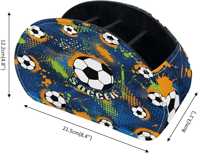 FUSURIRE Soccer Print Tv Remote Controllers Holders for Desk Bed Couch Sofa, PU Leather Desk Storage Box Multi-functional Pencil Holder,Trendy Design Home&Office Accessories