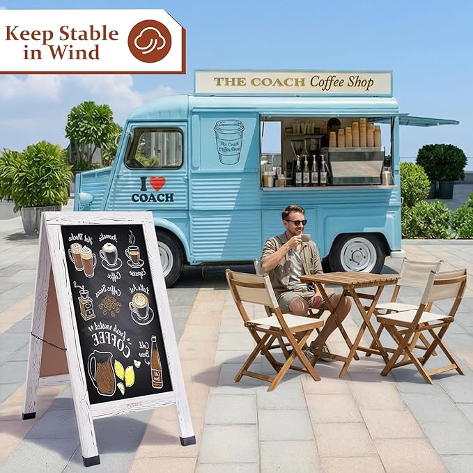 Large Sandwich A-Frame Chalkboard Sign - 40 x 20 Inches Magnetic Wooden Chalk Board for Sidewalk, Stand up Double-Sided Outdoor Easel Display for Restaurant Cafe Shop Wedding Party or Business(White)