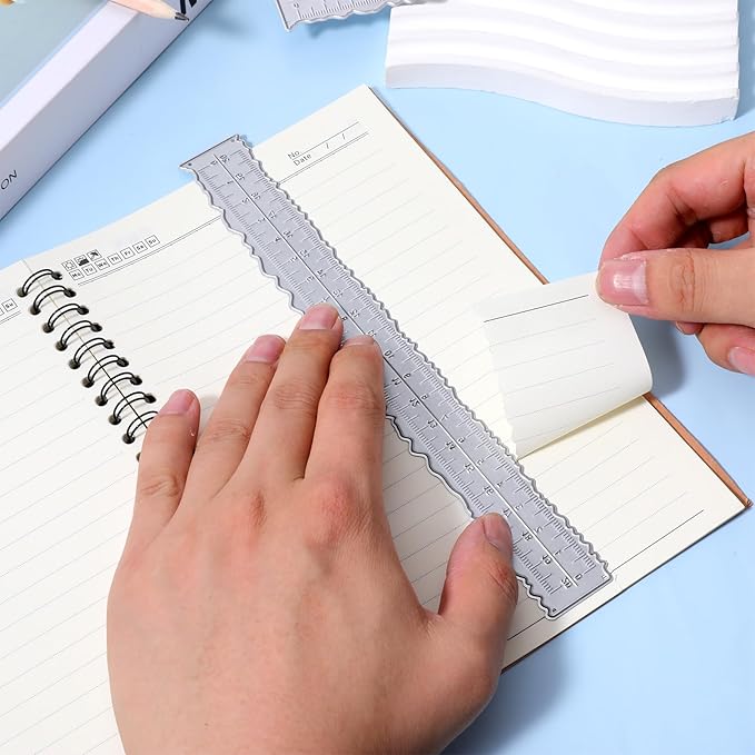 2 Pcs Deckle Edge Ruler 8.4 Inch Irregular Edge Ruler Metal Craft Die Cuts Measurements Embossing Cutting Paper Rulers Decorative Wavy Measuring Tool Paper Tearing Rulers for Card Making