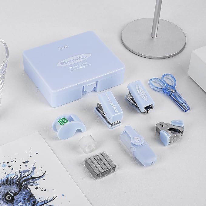 8-Piece Mini Office Supplies Kit Set - Portable Desk Accessories Set for School, Office & Back to School Gift (Blue)