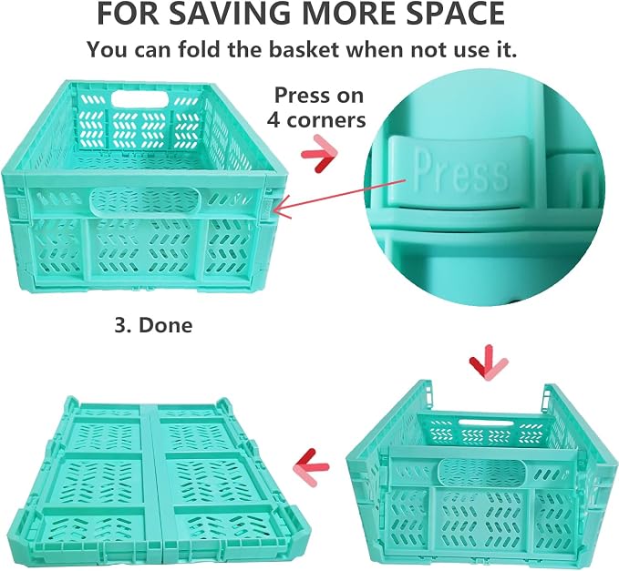 20L Folding Crate, 4Pack Plastic Storage Baskets Organizer for Home and Office,Collapsible Storage Crates for Home Office and Outdoor Organizer. (Mix Colors)