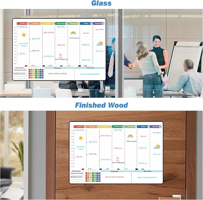 POPRUN Weekly Calendar Whiteboard Self Adhesive, 16.5" x 11" Dry Erase Calendar for Wall Fridge Smooth Surfaces, Perfect as Weekly Planner for Home Office School Family