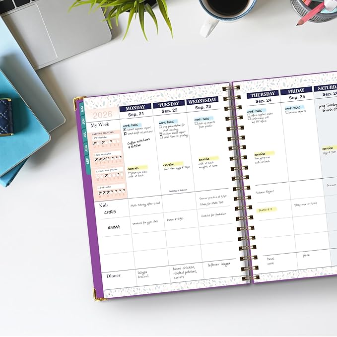 FAMILY PLANNER ORGANIZER – 8.5" x 11" Weekly & Monthly Calendar (May 2026-Jun 2026). 5+ People, Meal Planning, Budgeting, Habit Tracker – Hardcover, Household Schedule Organizer for Parents, Kids, & Caregivers (Rainbow Floral)