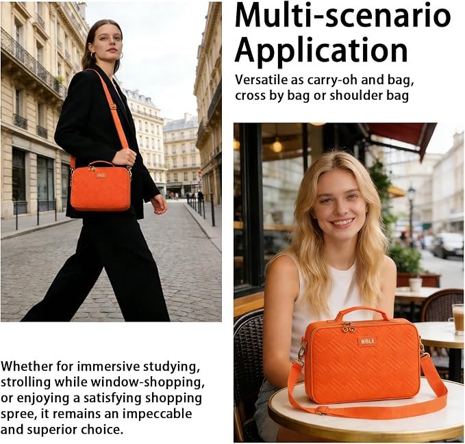 Bible Cover for Women Bible Case, Large Bible Bag, Bible Study Supplies Bible Journaling Kit Book Carrying Case with Bible Highlighters Tabs, Valentines Day Christian Gifts for Women (Orange)