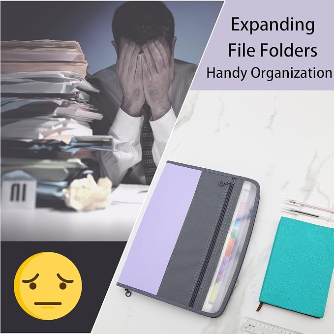 NAFY Accordion File Organizer, 13 Pockets Expanding File Folder with Zipper, A4 Letter Size Portable Accordion Expanding File Folders with 27pcs Colour Labels for Home Office School Supplies (Lilac)