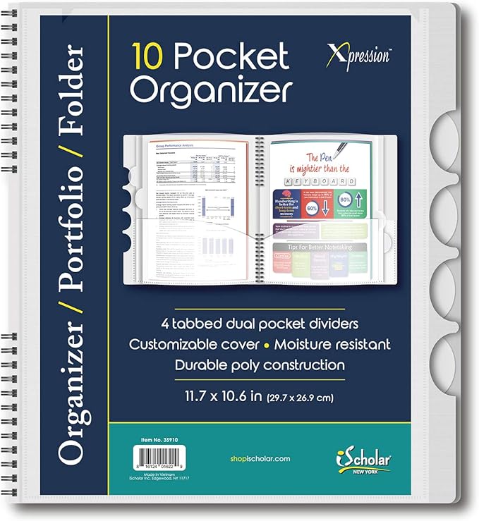 iScholar 10 Pocket Poly Folder, 12.2 x 11", Color Will Vary (35910)