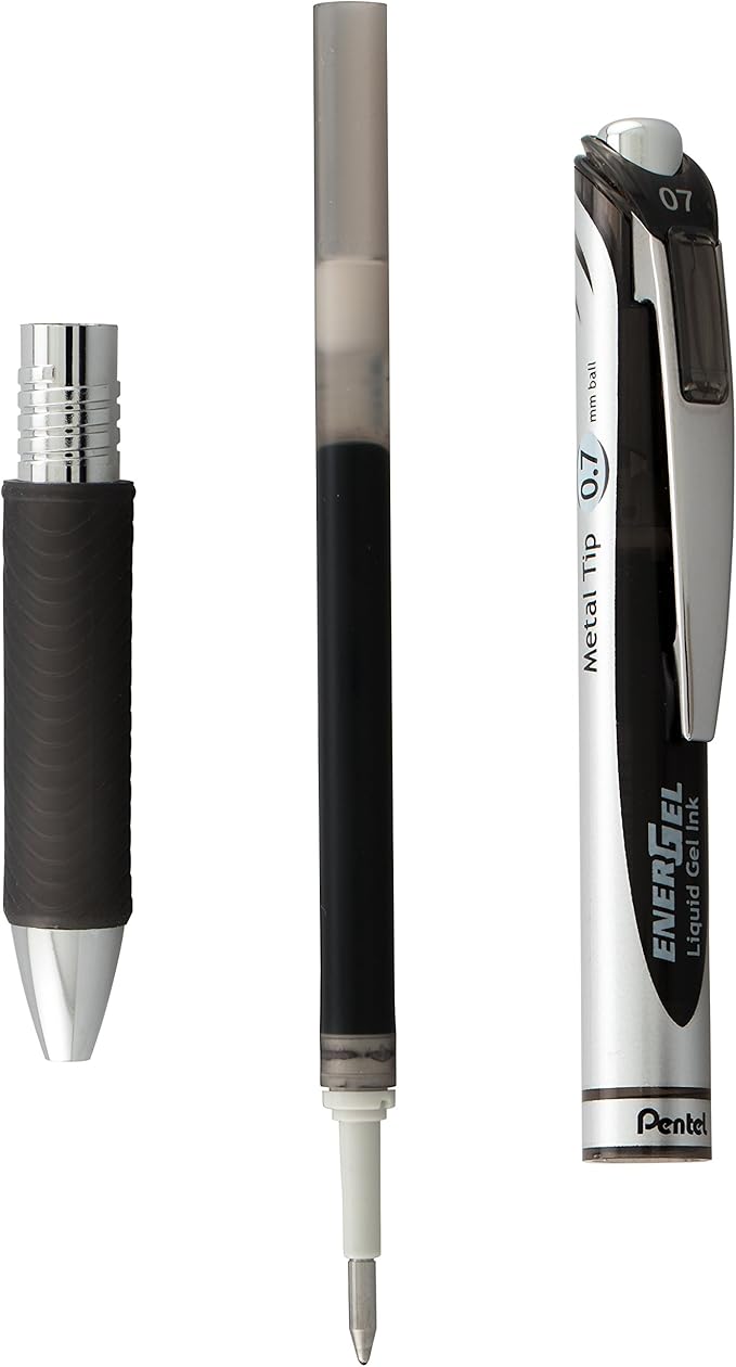Pentel EnerGel RTX Retractable Liquid Gel Pen, (0.7mm), Medium Line, Metal Tip, Black Ink, Pack of 2 (BL77BP2A)