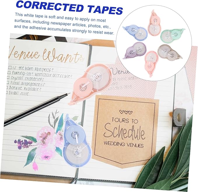 CALLARON 6pcs Correction Tape Adhesive 180m Portable Small Student School Stationery Office Supplies for Exam Error Correction