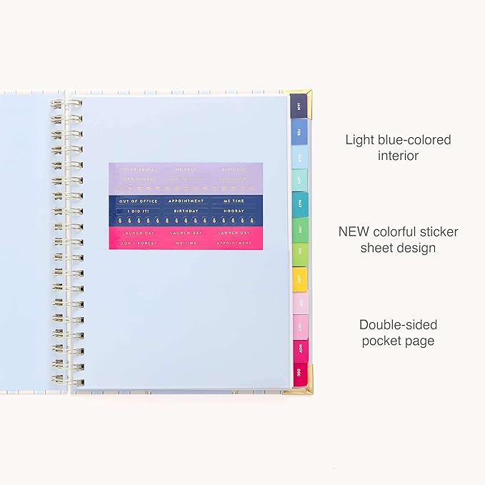 Simplified 2026 12-Month Spiral Weekly Planner — Serene Stripe — January 2026 - December 2026, Calendar Year Organizer with Stickers, Pockets, and Keepsake Box