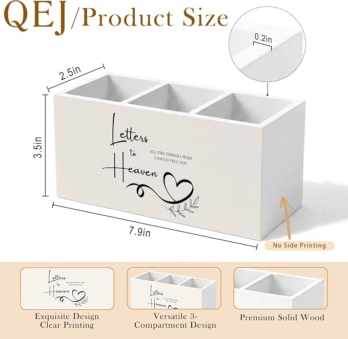 Letters to Heaven Pen Holder for Desk, Sympathy Gifts for Loss of Loved One, Remembrance Bereavement Gifts Wooden Box Pencil Pen Organizer for Home Office Desk Tabletop
