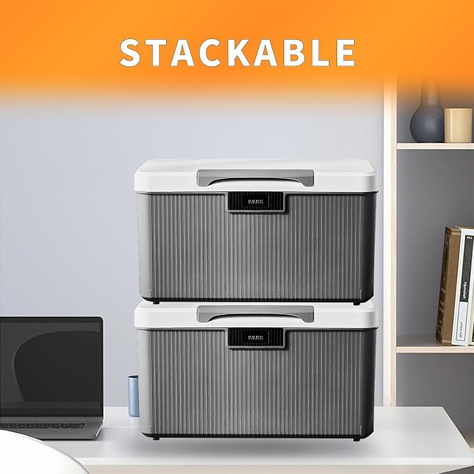 RUIAN Lockable Storage Container Bin, 10 Gallon & 4.2 Gallon Security Portable Combination Lock Plastic Box, Locked Security Box Suitable for Storing Important Items and Documents (White Grey)