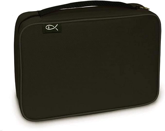 Divinity Boutique Canvas Bible Case - Black Bible Cover for Men and Women - Fabric Zippered Bag with Pockets. Fits up Bibles Sized 8.25" x 5.50" x 1"