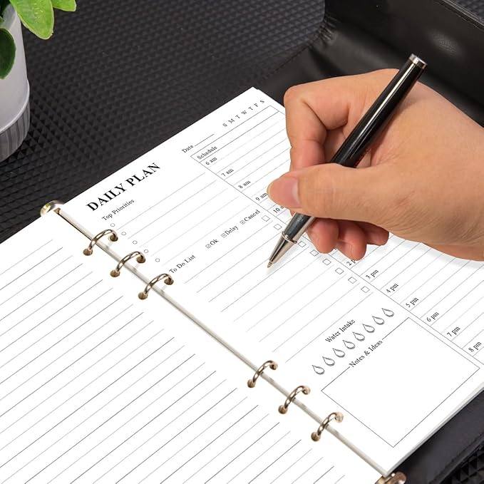 6-Hole Punched To Do List Insert - Undated Daily Planner Refill for A5 Binder,100 Sheets/200 Pages Planner and Lined Refill, 100 gsm White Paper, 5.8'' x 8.3''