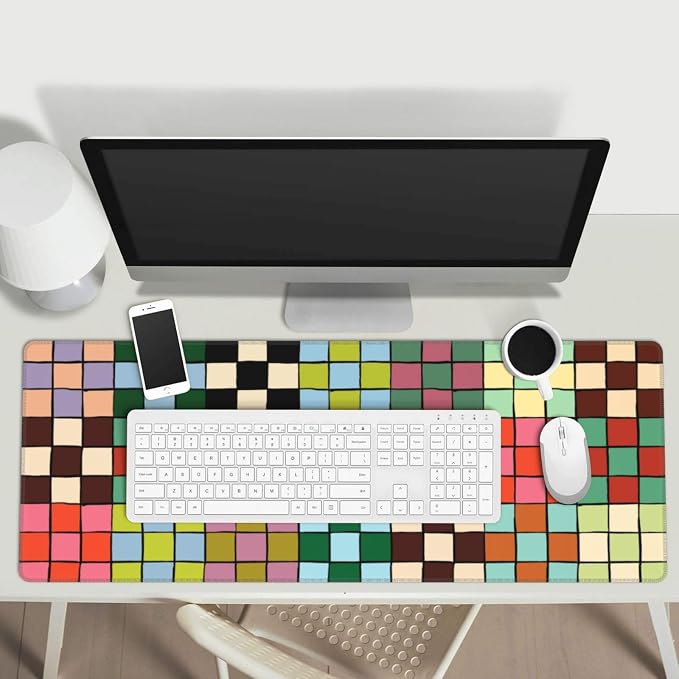 Colorful Checkered Cute Gaming Mouse Pad Desk Mat for Home and Office, Large Mousepad Extended Keyboard Pad Stitched Edge Accessories Decor