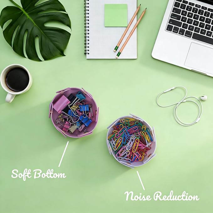 URSUN 3 Pack Cute PU Leather Paper Clip Holder for Desk, Aesthetic Valet Tray for Binder Clips, Hair Accessories, Decorative Small Desk Organizer for Home Office School (Pink)