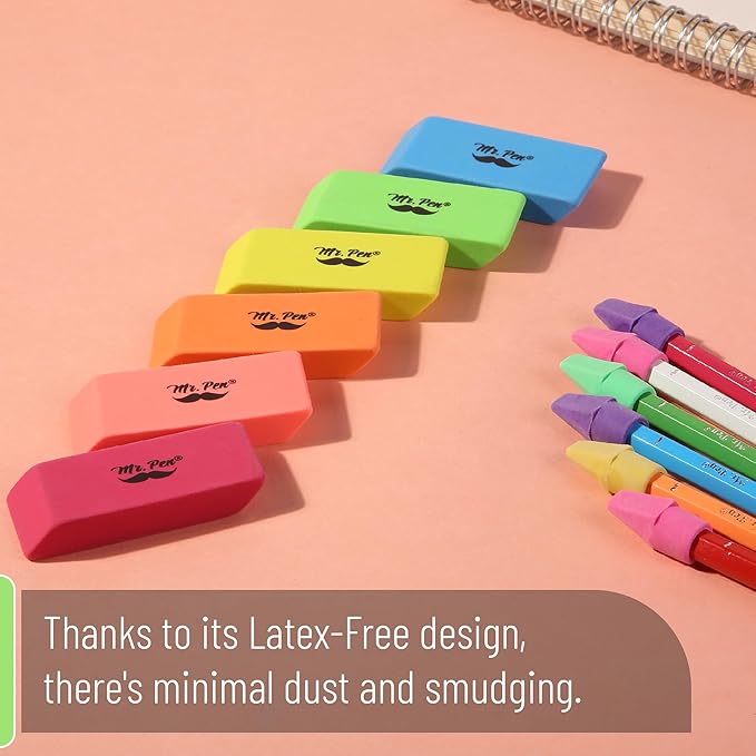 Mr. Pen- School Eraser Combination Set, 66 Pack, Neon Colors, Latex Free Erasers for School, Office, Art Sketching, Homework, Exams, Clean Smudge-Free Correction