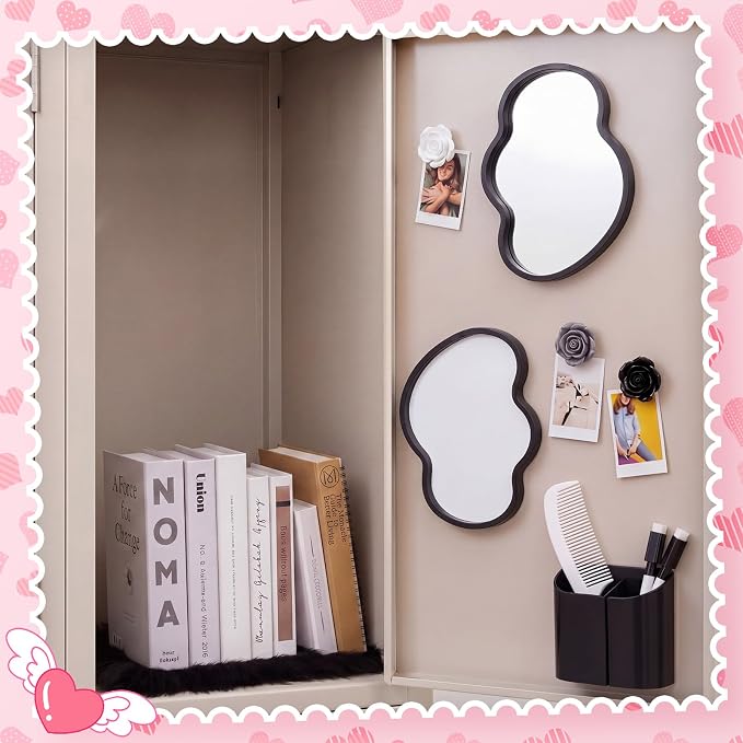Sabary 10 Pcs Locker Accessories Kit Locker Decorations Supplies Including Magnetic Whiteboard Mirror Organizer Markers Rug Cute Flower Magnets and Comb for Office Back to School Essentials(Black)