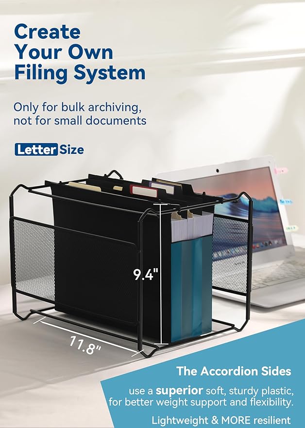 SortRax Plastic High Capacity Hanging File Folders, 4" Expansion for Bulky Documents, Side-Sealed Accordion Pocket, Supports Heavy Files, Letter Size, Movable Dividers, Insertable Tabs, 6 Pack