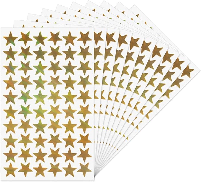 600 PCS Gold Star Stickers Holographic 0.7” Vinyl Self Adhesive Samll Sparkle Foil Labels Waterproof Reward Decals for Students Teachers