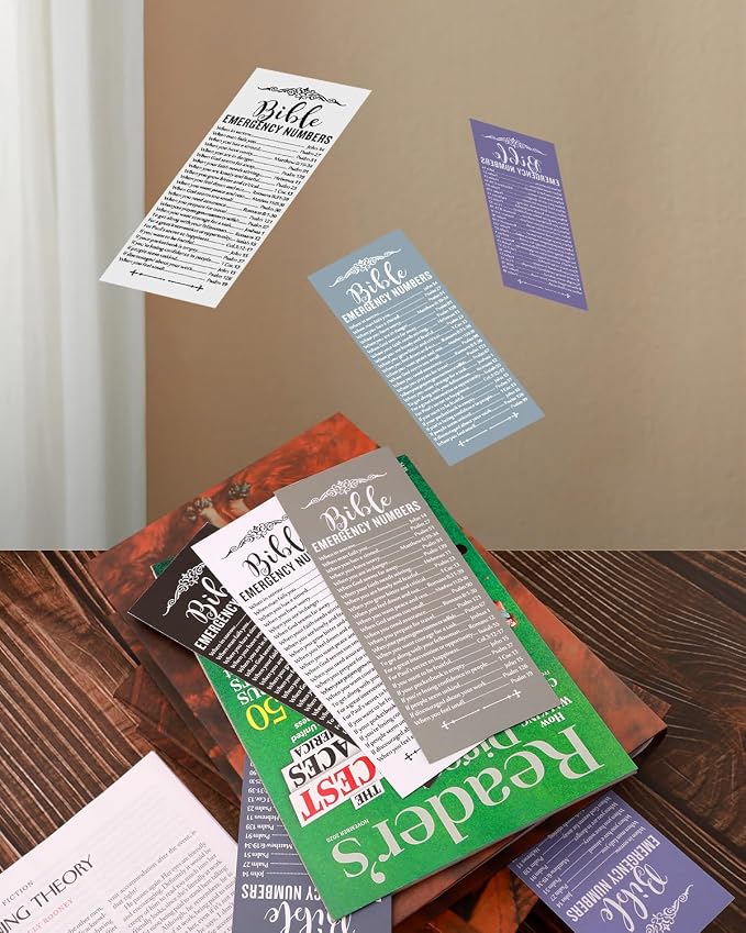 120 Pcs Bible Emergency Numbers Bookmark, Christian Bookmarks, Religious Bible Verse Bookmark, Christian Gifts for Church Supplies, Giveaways for Church Welcome Gifts Sunday (Morandi)