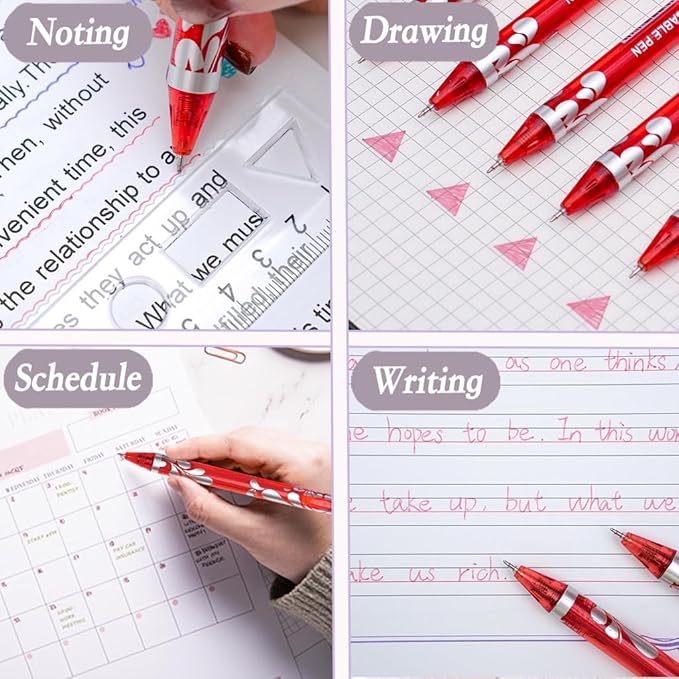 6Pcs Erasable Gel Pens Red Ink, 0.5mm Retractable Quick Dry Fine Point Pens, Smooth Writing Pens for Journaling, Coloring, Drawing, Doodling, Note Taking