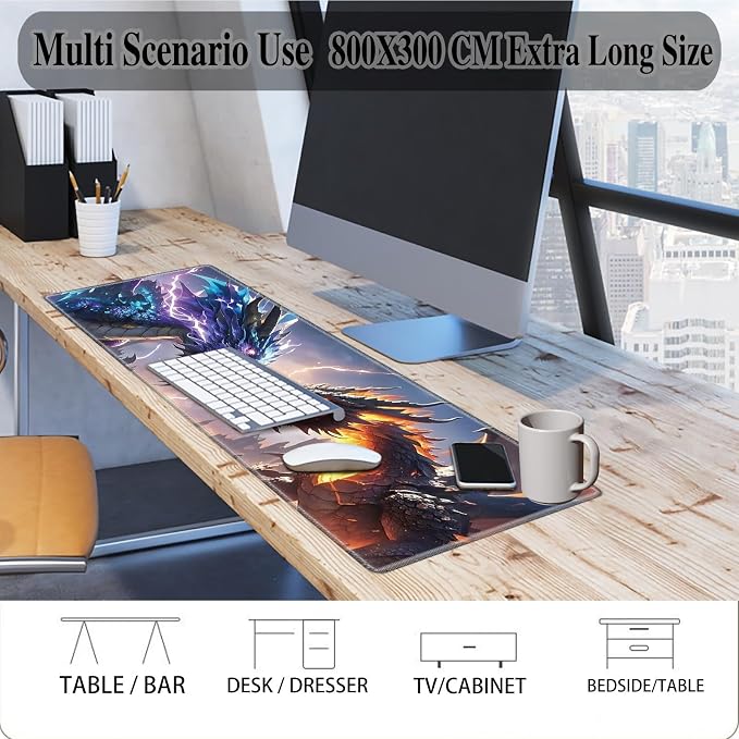 Mouse Pad Gaming Mousepad 31.5x11.8 Inch XXL Large + Coasters,Desk Mat with Stitched Edges, Non-Slip Rubber Base, Thick Mouse Pad for Computer, Laptop, Office & Home - Dragon