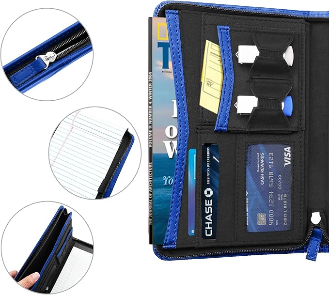 Junior Padfolio/Resume Portfolio Binder with Refillable Lined Notepad, A5 Padfolio Folder, Business Portfolio, Multi-Function Case, A5 Writing Pad Included, Royal Blue