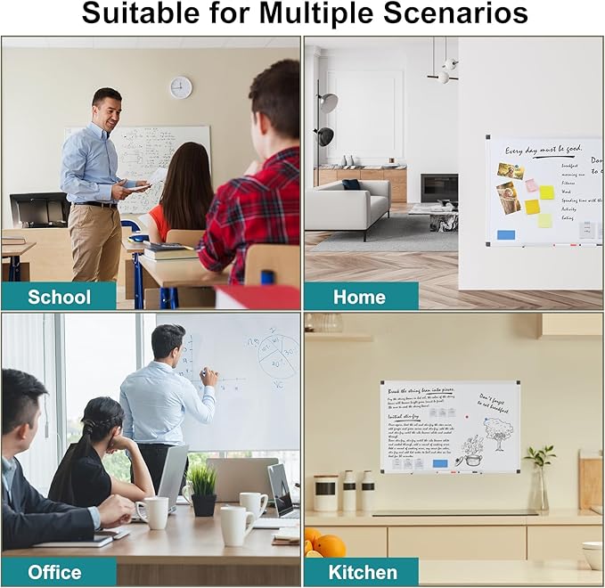 OLIXIS Magnetic White Board, Dry Erase Board for Wall 36" x 24", Whiteboard with 1 Dry Eraser & 2 Multicolor Markers & 4 Magnetic Pins, Aluminium Frame for Home, School, Office, White